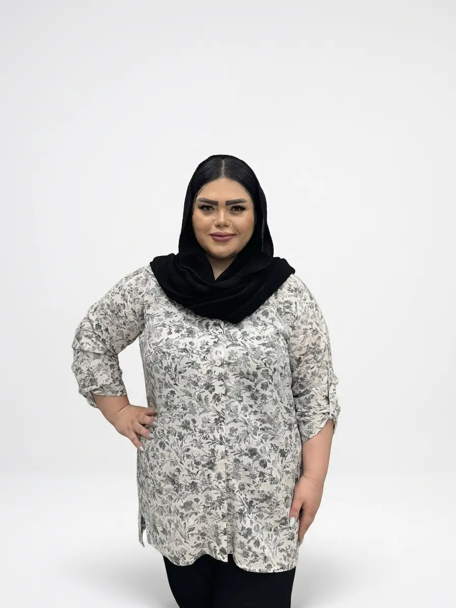 شومیز گلدار سایز بزرگ زنانه (تن خور آزاد و خنک)